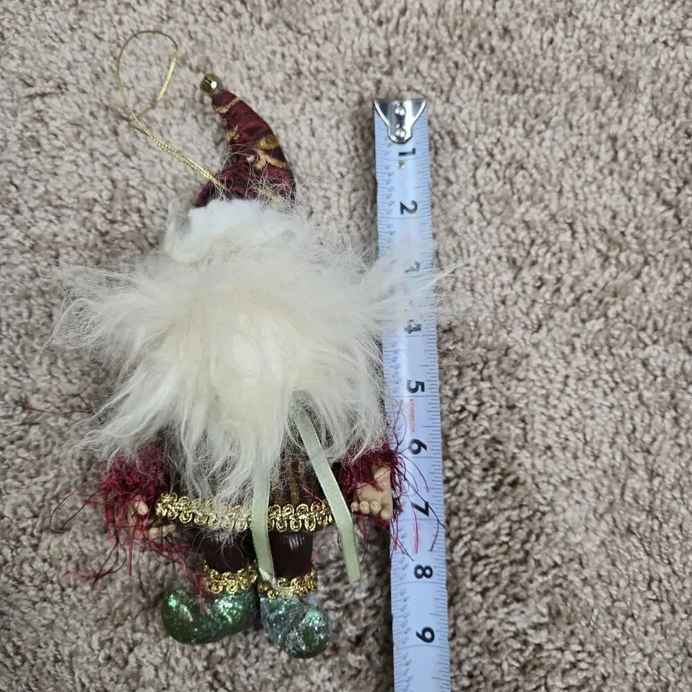 Wayne M. Kleski Santa Gnome Figure Burgundy Outfit Gold Trim Green Boots Ornamen